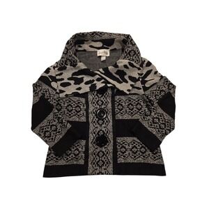 Joseph Ribkoff Women's 10 Knit Jacket Shawl Collar Animal Geometric Black Gray